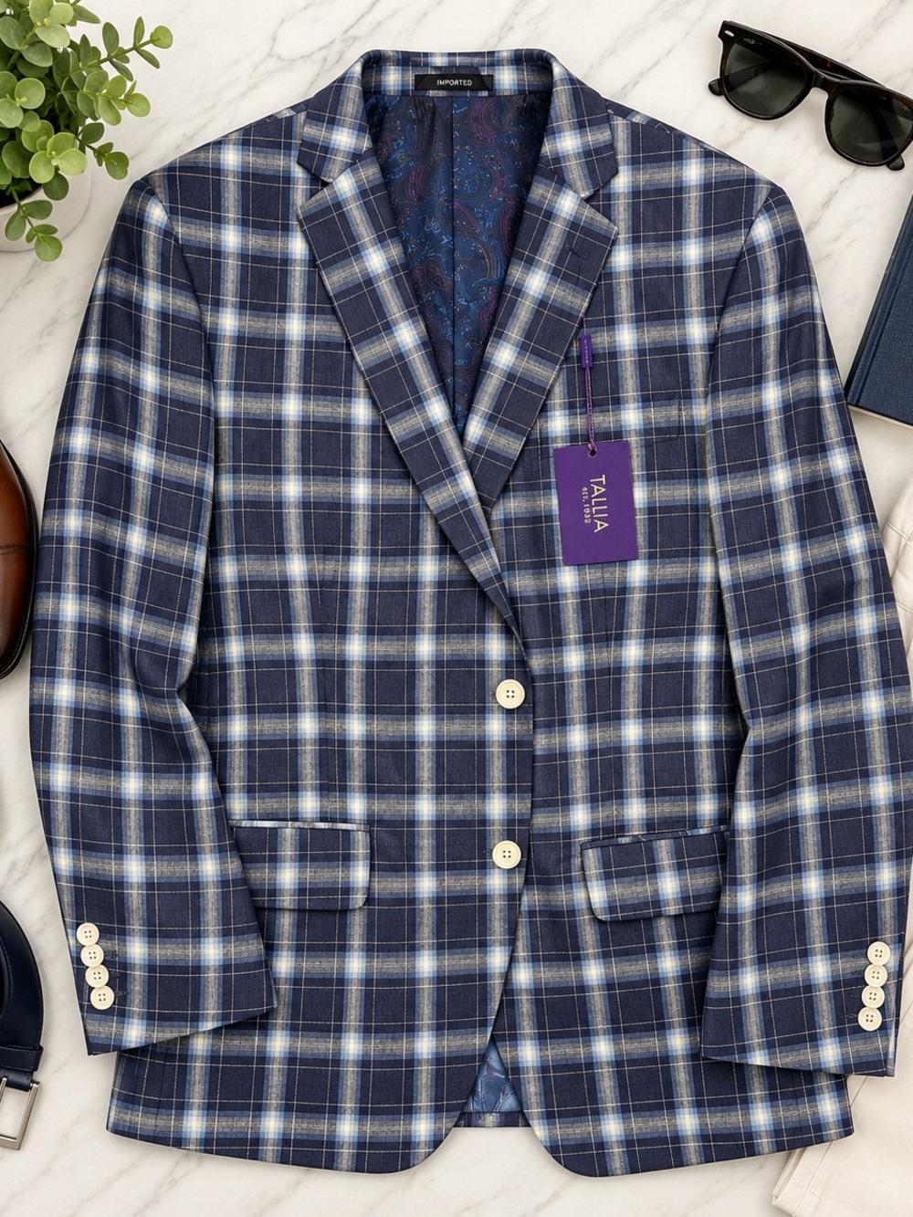 Tallia Est. 1893 Men’s Navy Plaid Blazer NWT
